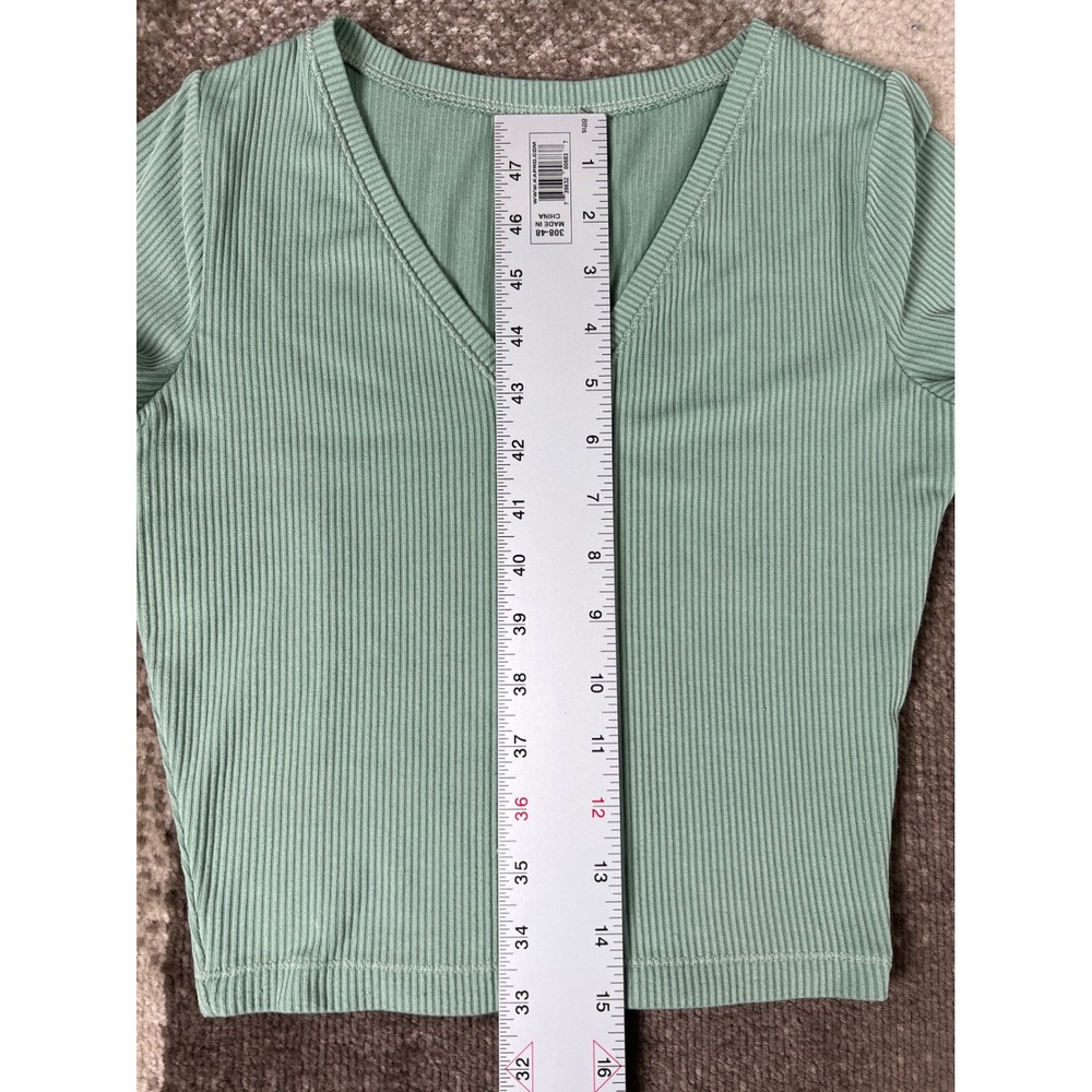 Hollister Must Have Collection Ribbed V Neck Baby Tee Mint Green XS - Picture 6 of 6